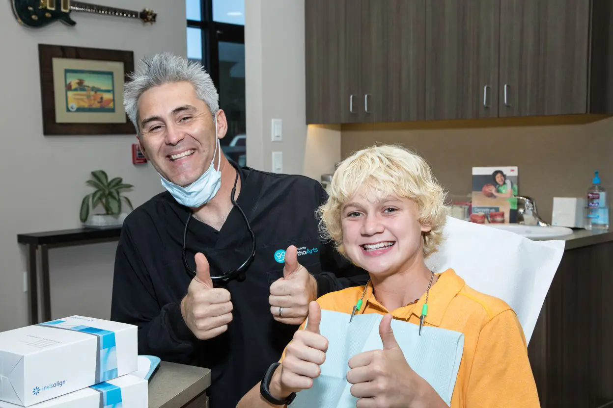 A boy smiles after a free orthodontic consultation with Dr. G, also as a Pediatric Orthodontist or Children’s Orthodontist at Gianquinto Orthodontic Arts serving in Bakersfield, Tehachapi, or Mammoth Lakes, CA