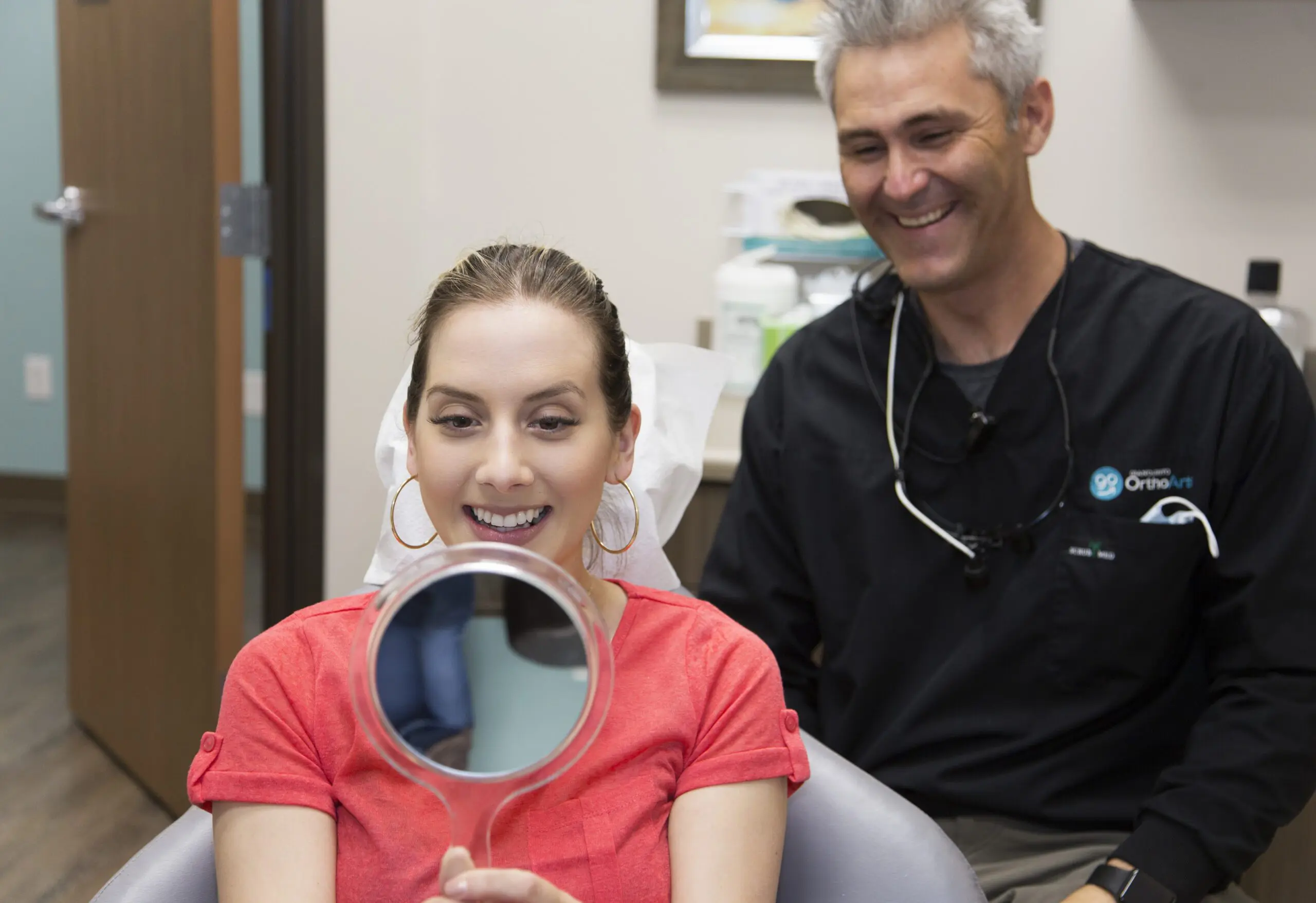 Dr. G with the patient, and she is happy with the orthodontic expert from Dr. G at Gianquinto Orthodontic Arts in Bakersfield, Tehachapi or Mammoth Lakes, CA.