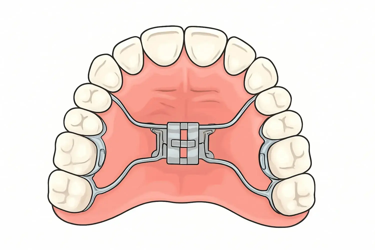 Upper dental arch with a palatal expander for orthodontic treatment at at Gianquinto Orthodontic Arts in Bakersfield, Tehachapi or Mammoth Lakes, CA